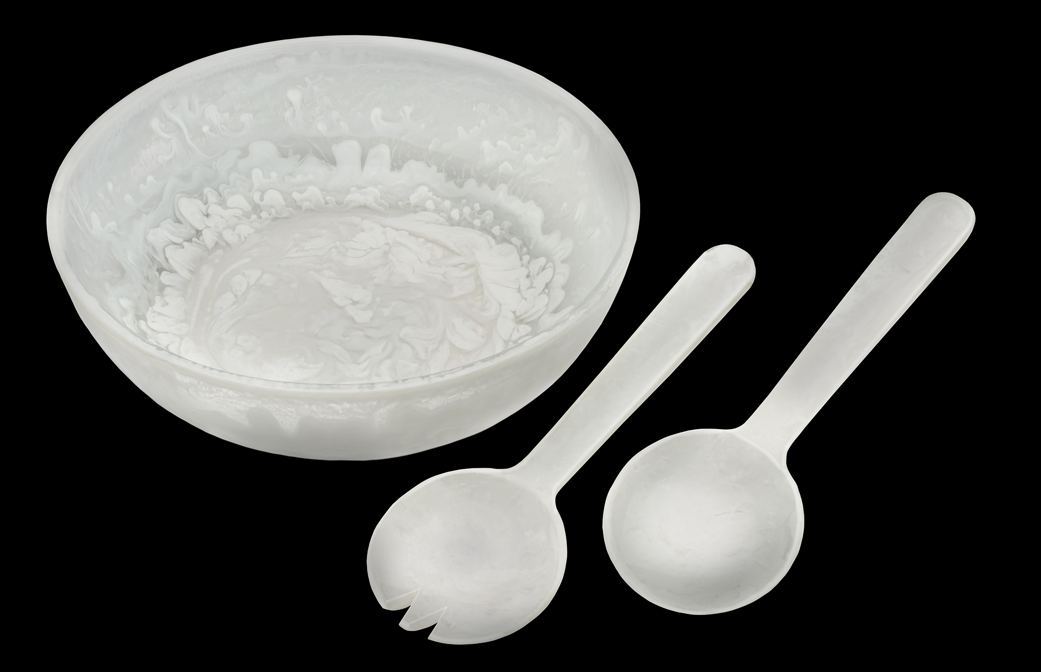 White Swirl Salad Bowl with Salad Set-Sold as a Set